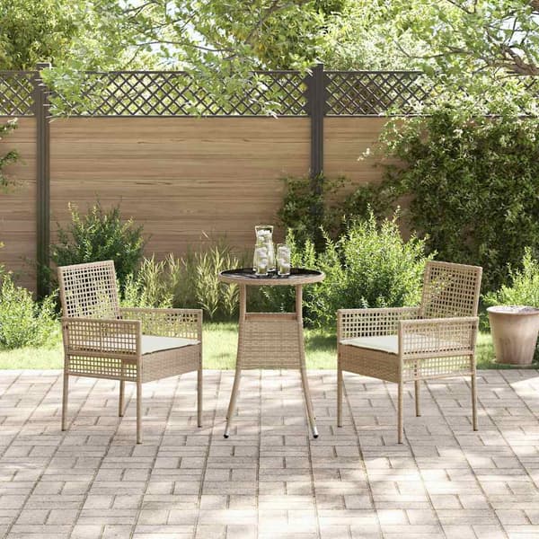 Trädgårdsmöbelset 3 pcs Beige konstrotting