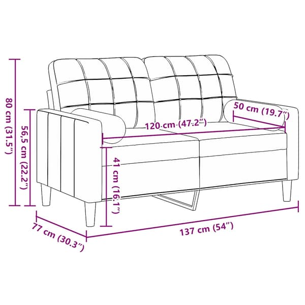 2-sitssoffa med prydnadskuddar blå 120 cm sammet
