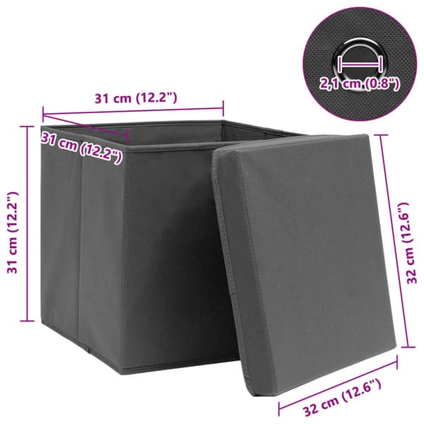 Förvaringslådor med lock 10 st grå 32x32x32 cm tyg