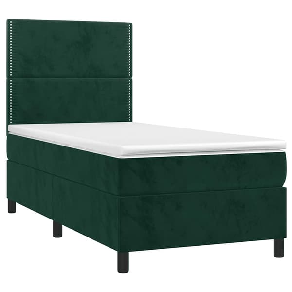 Ramsäng med madrass & LED mörkgrön 100x200 cm sammet