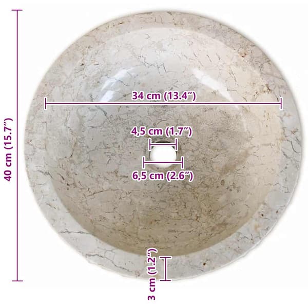 Handfat Marmor 40 cm Gräddvit