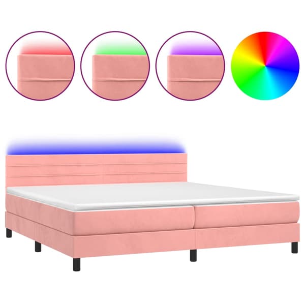 Ramsäng med madrass & LED rosa 200x200 cm sammet