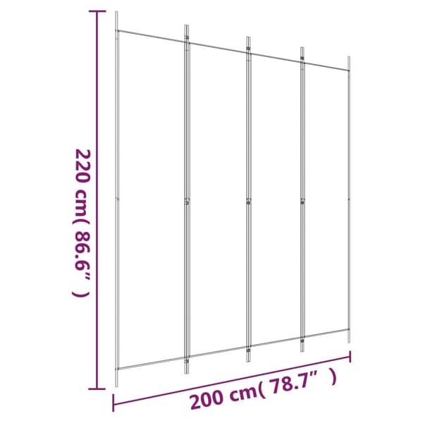 Rumsavdelare 4 paneler vit 200x220 cm tyg