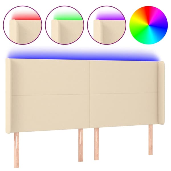 Sänggavel LED gräddvit 203x16x118/128 cm tyg