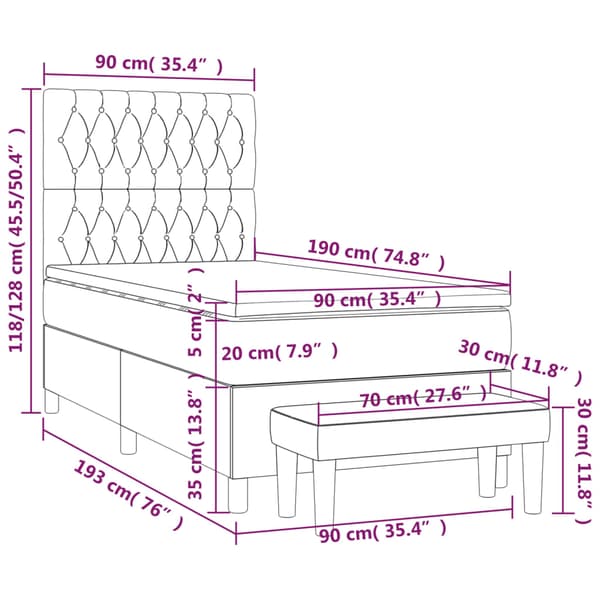 Ramsäng med madrass ljusgrå 90x190 cm sammet