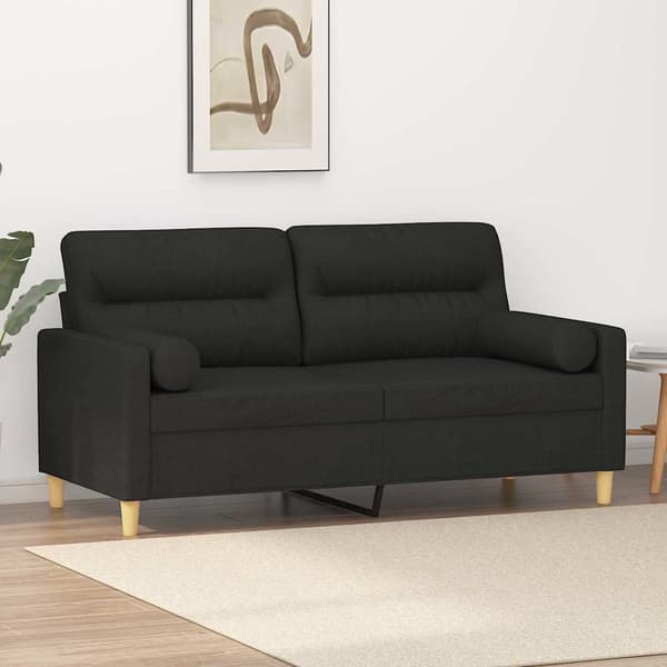 2-sits soffa med prydnadskuddar svart 140 cm tyg