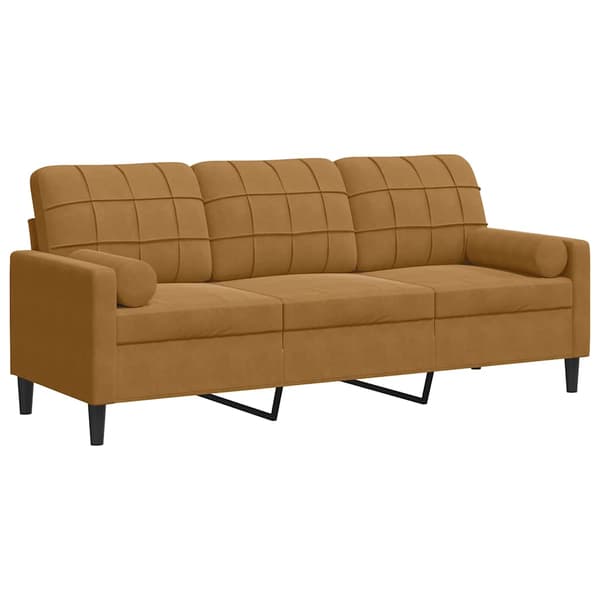 3-sitssoffa med prydnadskuddar brun 180 cm sammet