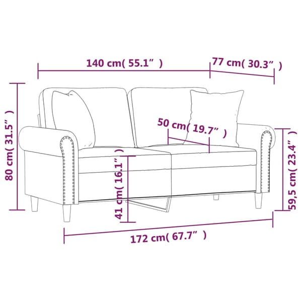 2-sitssoffa med prydnadskuddar rosa 140 cm sammet