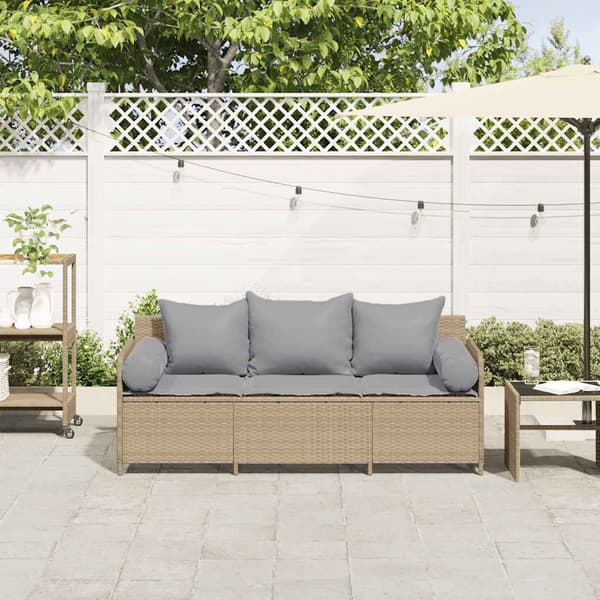 Trädgårdssoffa 3-sits med dynor konstrotting beige