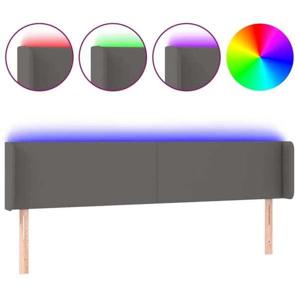 Sänggavel LED grå 203x16x78/88 cm konstläder