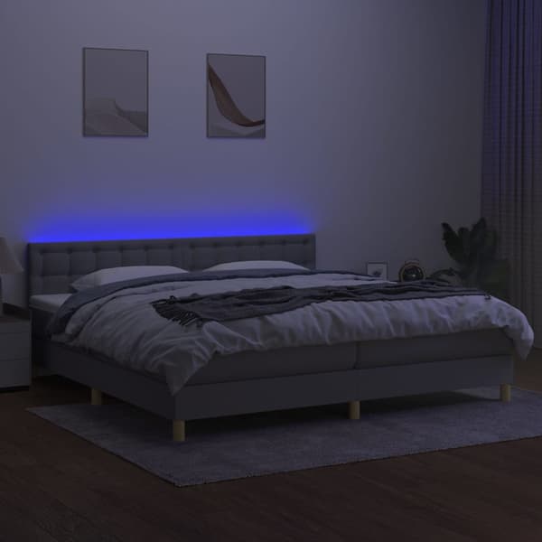 Ramsäng med madrass & LED ljusgrå 200x200 cm tyg