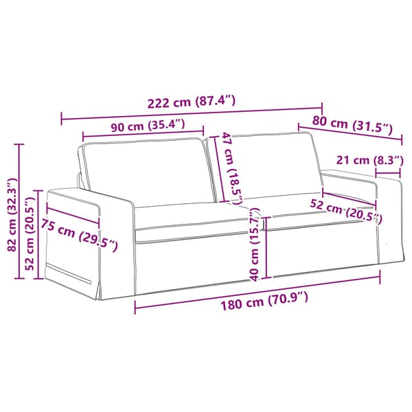 Soffset 2 pcs Svart 222 x 80 x 82 cm tyg