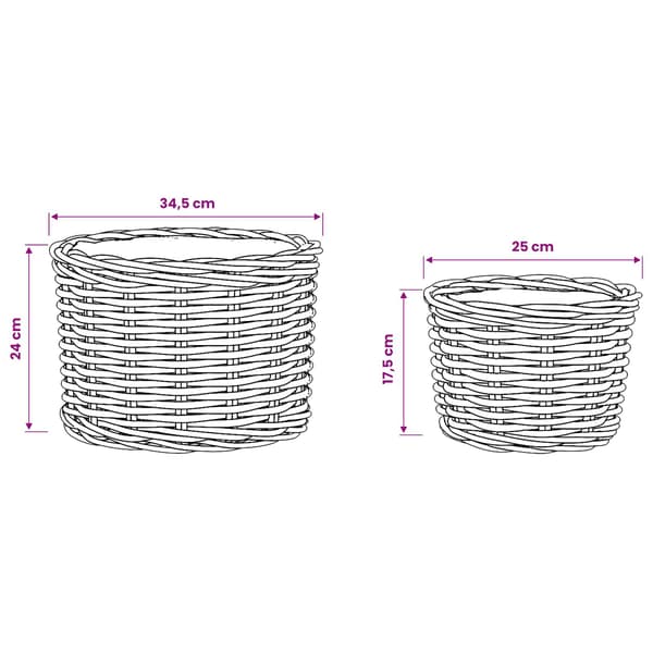 Planteringskorg med lagring 2 pcs Grå Kubu Rattan
