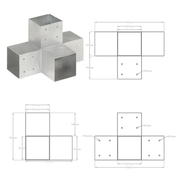 Stolpbeslag X-form galvaniserad metall 101x101 mm