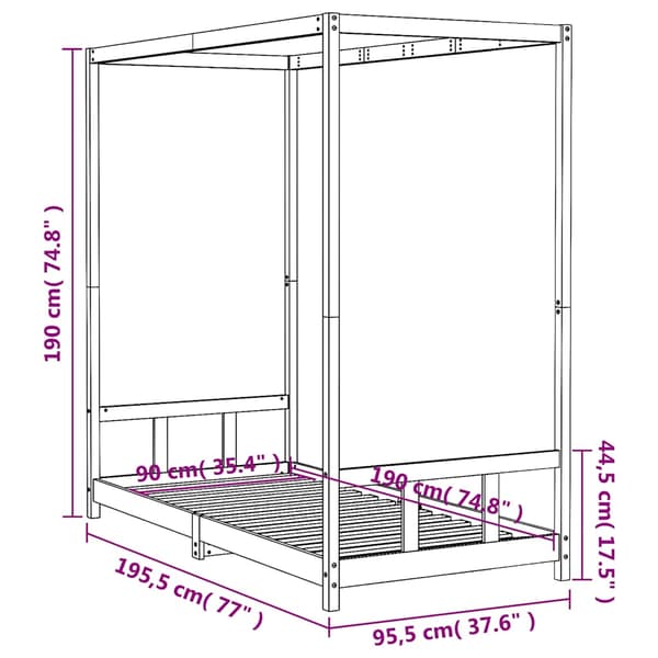 Sängram för barn 90x190 cm massiv furu