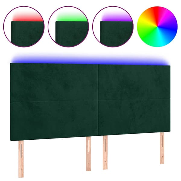 Sänggavel LED mörkgrön 200x5x118/128 cm sammet