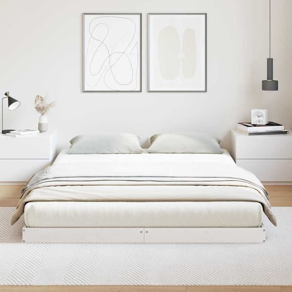 Sängram Vit 140 x 220 cm Massiv furu