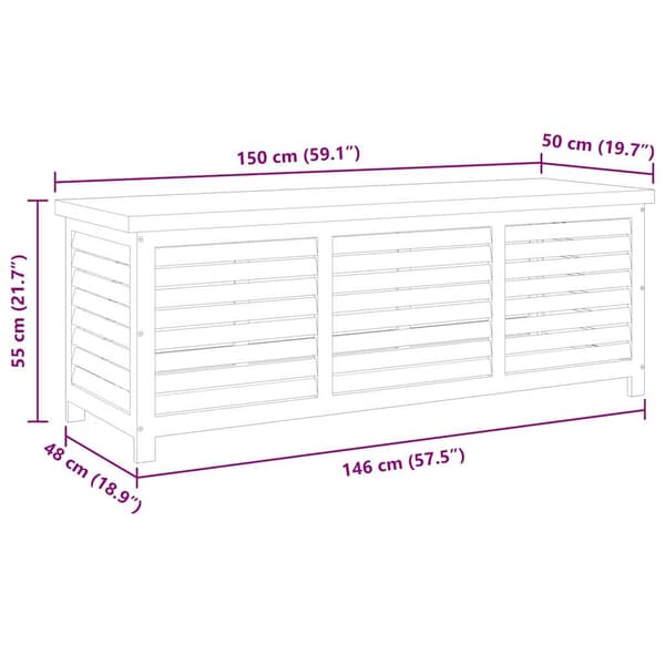 Dynbox 150x50x55 cm massivt eukalyptusträ