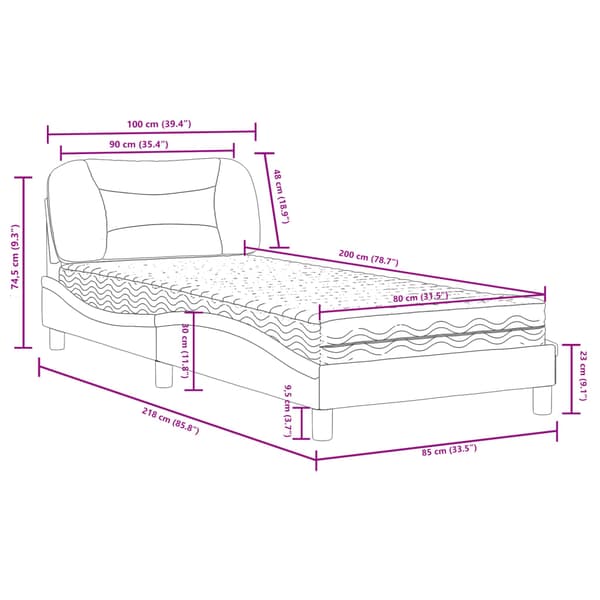 Bed with Mattress "Hvar" Dark Grey 90x200 cm Fabric