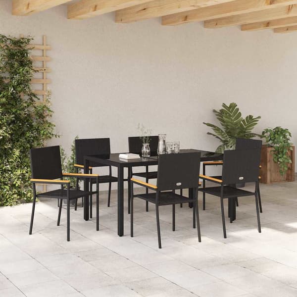 Trädgårdsmöbelset 7 pcs Svart konstrotting