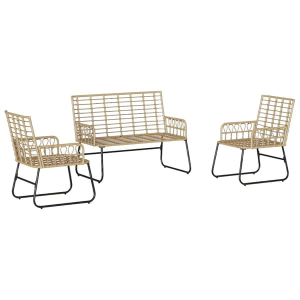 Trädgårdsmöbelset 3 pcs Brun och Kräm konstrotting