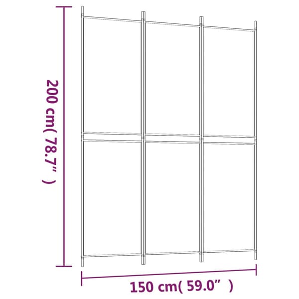 Rumsavdelare 3 paneler vit 150x200 cm tyg