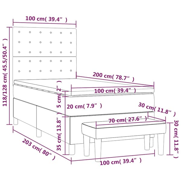 Ramsäng med madrass mörkblå 100x200 cm sammet