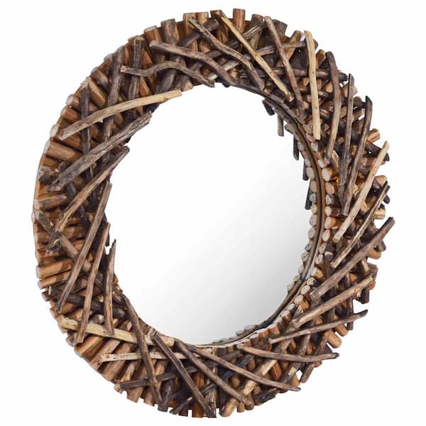 Väggspegel rund 60 cm teak