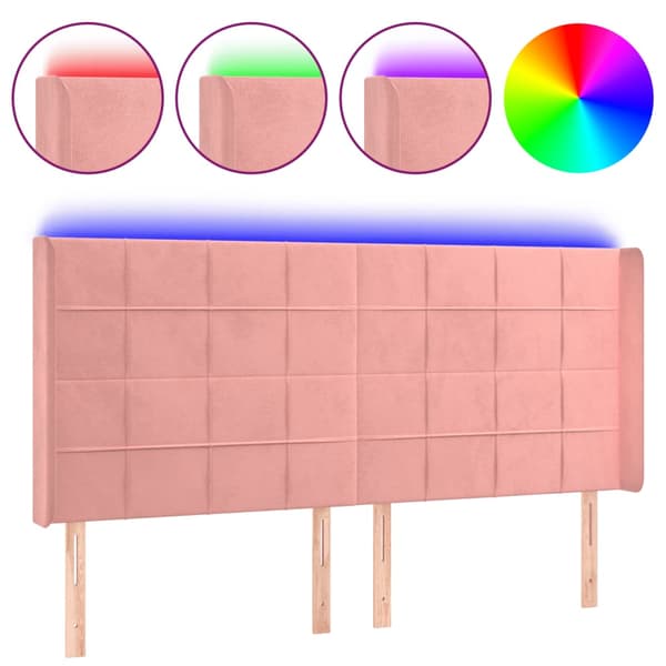 Sänggavel LED rosa 203x16x118/128 cm sammet
