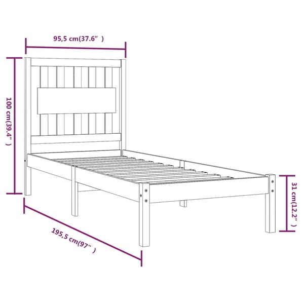 Sängram vit massiv furu 90x190 cm