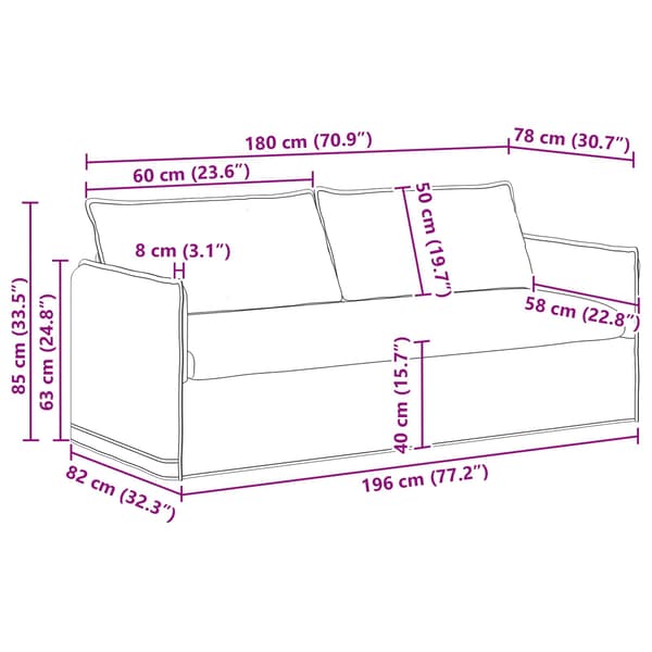 Soffa Blå 196 x 82 x 85 cm tyg