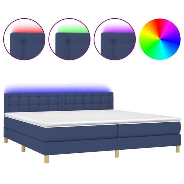 Ramsäng med madrass & LED blå 200x200 cm tyg