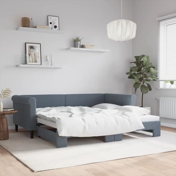 Dagbädd utdragbar mörkgrå 90x190 cm sammet
