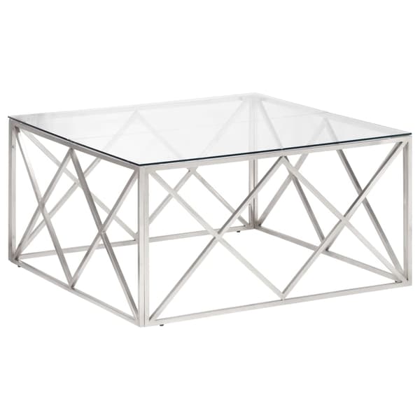 Soffbord silver rostfritt stål och härdat glas