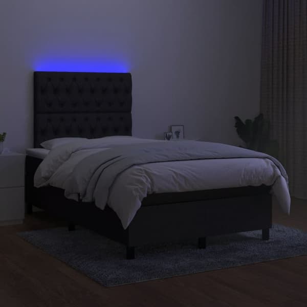 Ramsäng med madrass & LED svart 120x190 cm tyg
