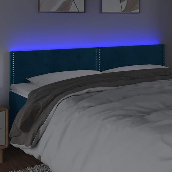 Sänggavel LED mörkblå 160x5x78/88 cm sammet