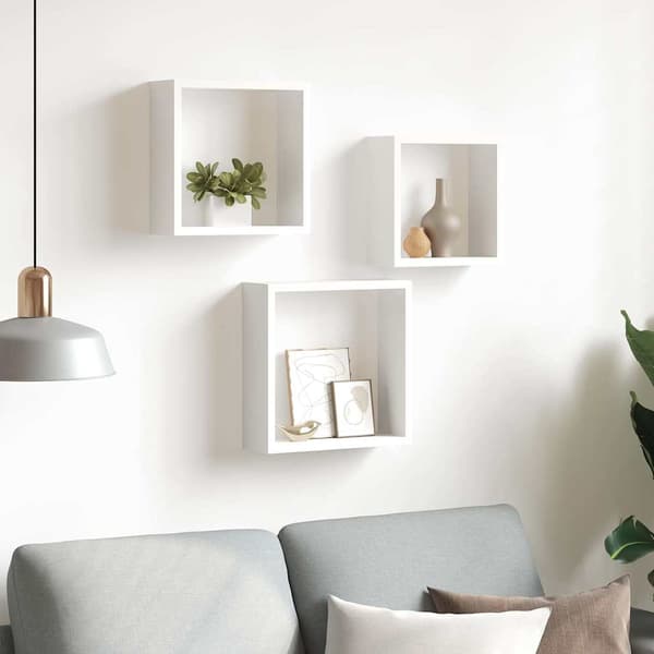 Vägghyllor kub 3 st vit MDF