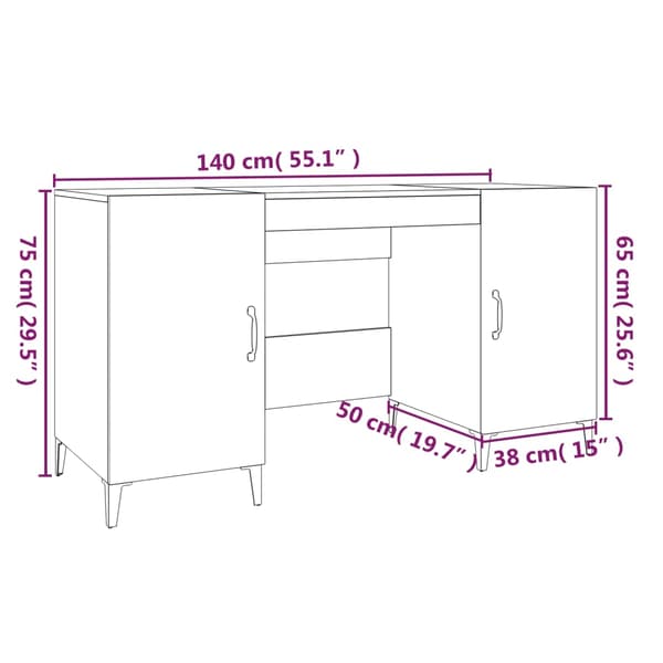 Skrivbord vit 140x50x75 cm konstruerat trä