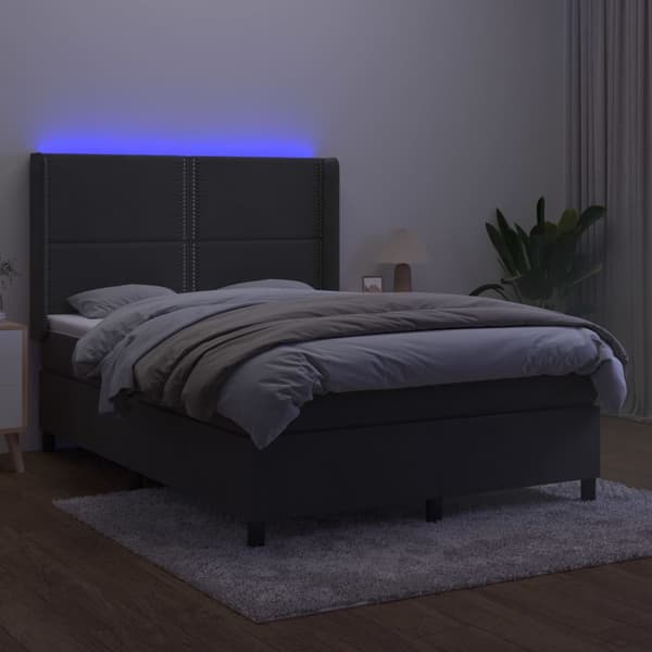 Ramsäng med madrass & LED mörkgrå 140x190 cm sammet