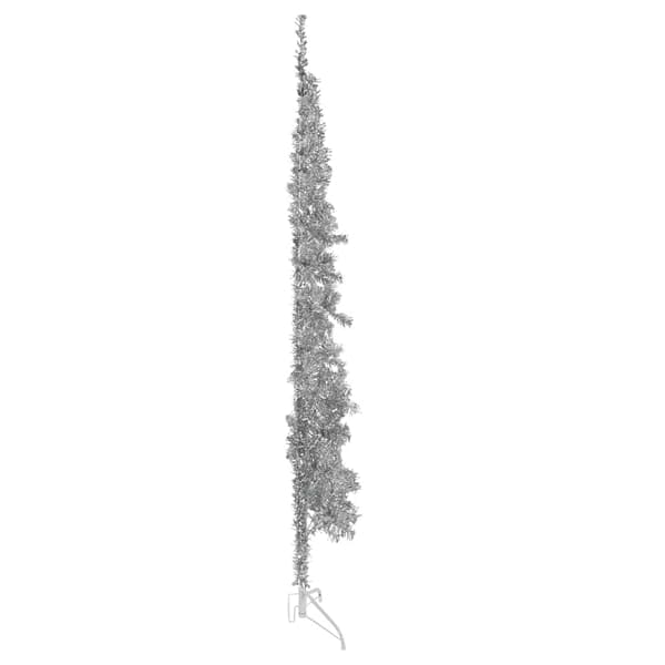 Smal halv plastgran med stativ silver 240 cm