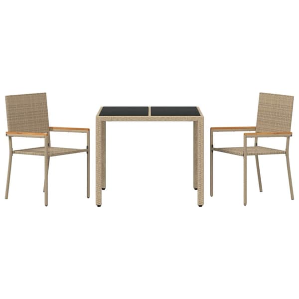 Trädgårdsmöbelset 3 pcs Beige konstrotting