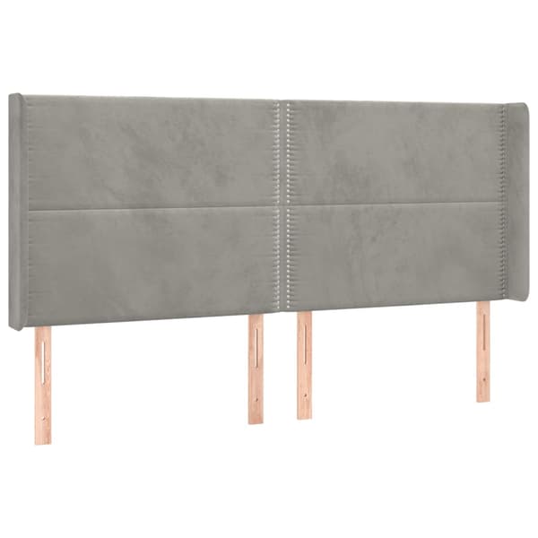 Ramsäng med madrass & LED ljusgrå 200x200 cm sammet