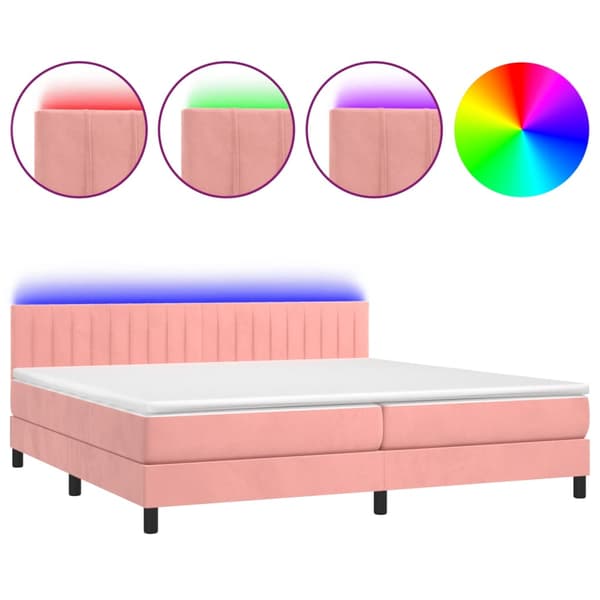 Ramsäng med madrass & LED rosa 200x200 cm sammet
