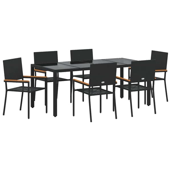 Trädgårdsmöbelset 7 pcs Svart konstrotting