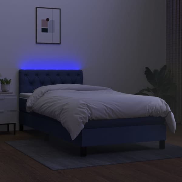 Ramsäng med madrass & LED blå 80x200 cm tyg