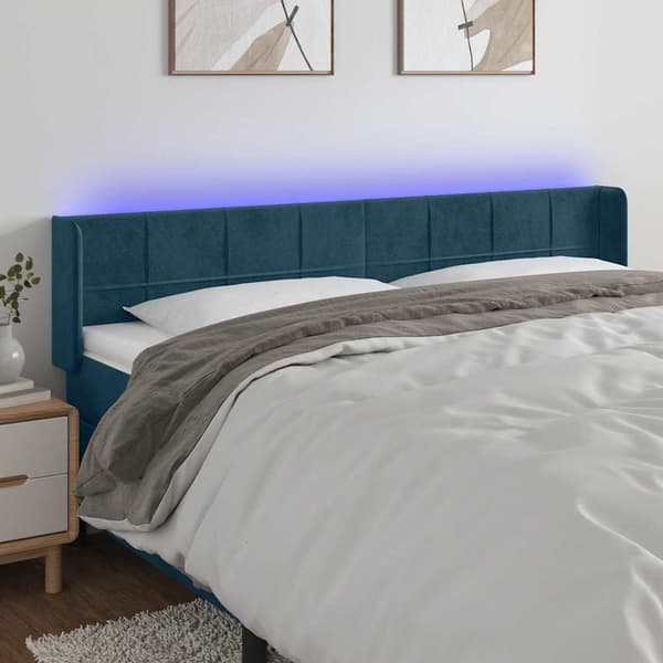 Sänggavel LED mörkblå 183x16x78/88 cm sammet