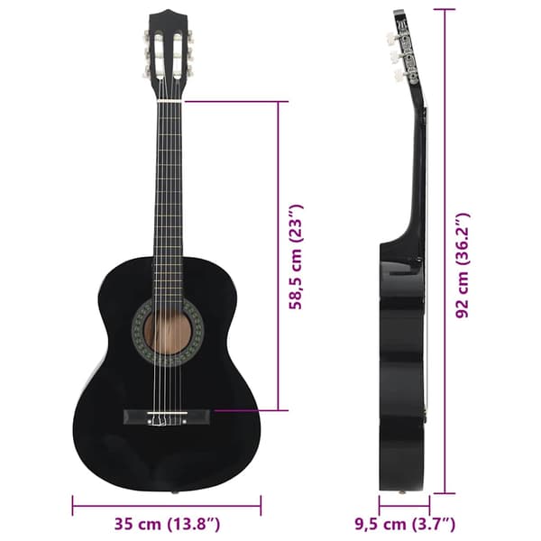 Gitarr för nybörjare 8 delar klassisk svart 3/4 36"