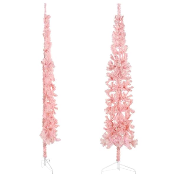 Smal halv plastgran med stativ rosa 210 cm