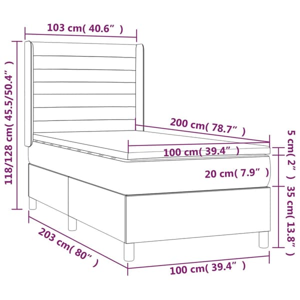 Ramsäng med madrass & LED gräddvit 100x200 cm tyg