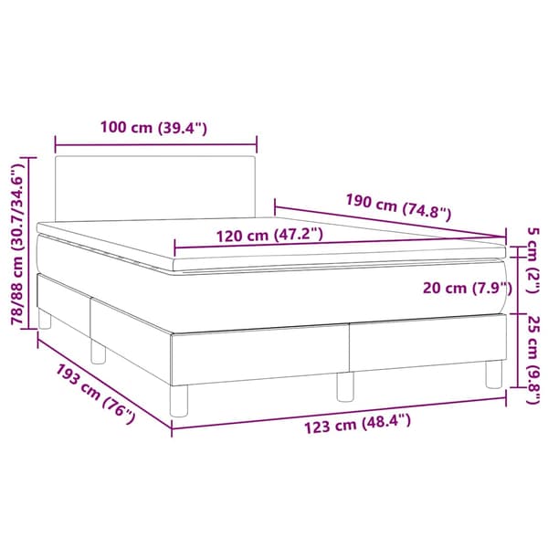 Ramsäng med madrass & LED vit 120x190 cm konstläder